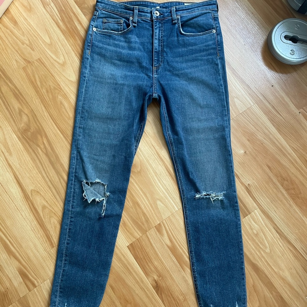 Rag & bone Nina High-Rise Ankle Skinny in Vernon Holes - Size 30